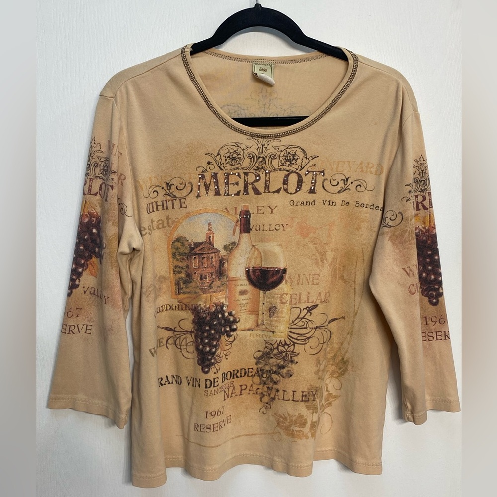 Jess and Jane, 3/4 Sleeve Shirt, Women’s, Tan, Size L